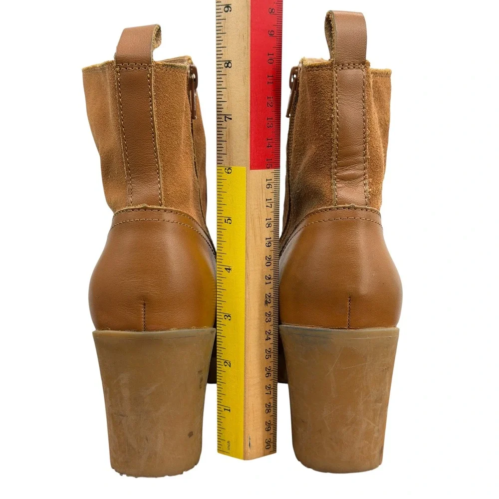 Soludos Dani Shearling Ankle Boots Womens 9 Tan Leather Block Heel Fall Comfort